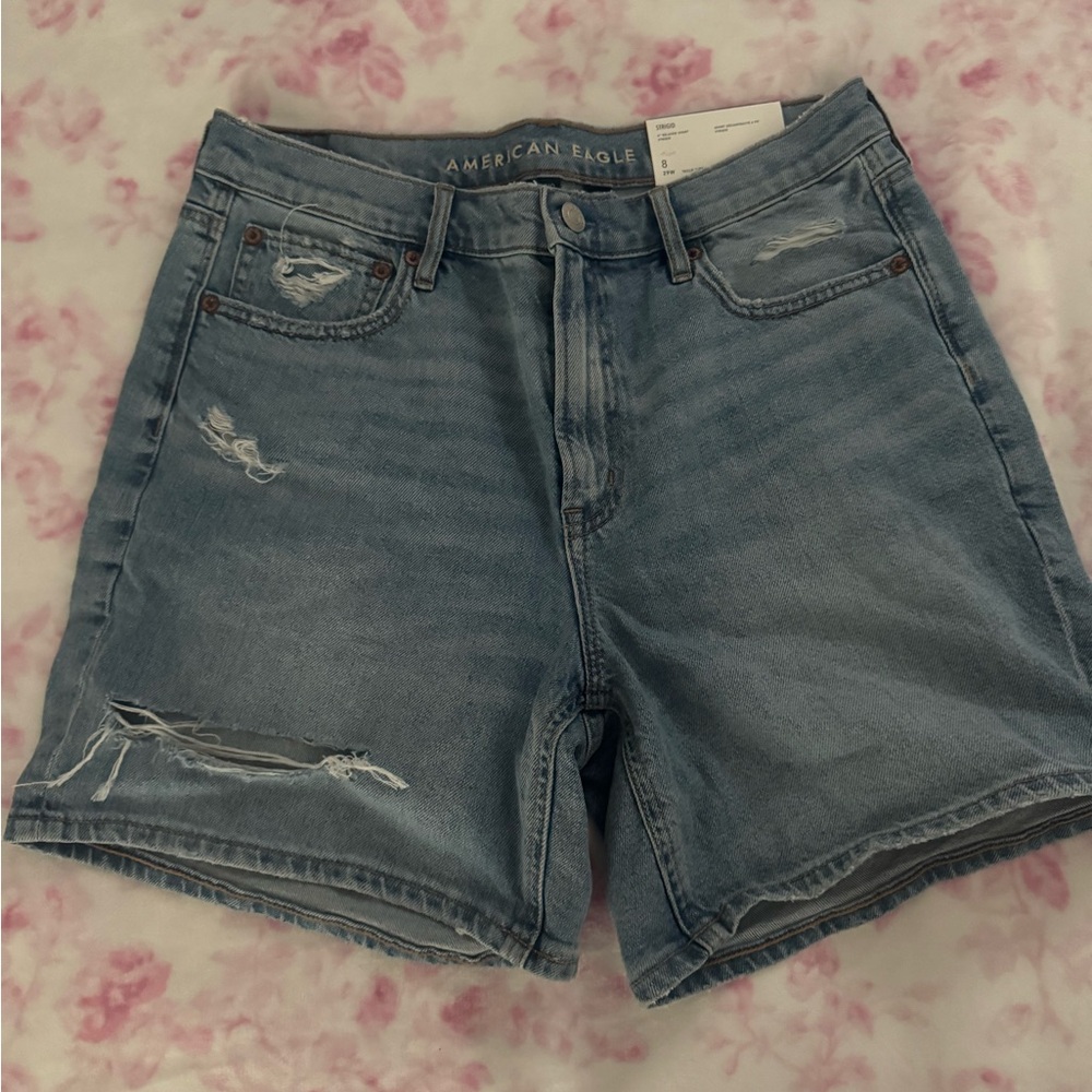 American Eagle Outfitters Light Blue Distressed Jean Shorts